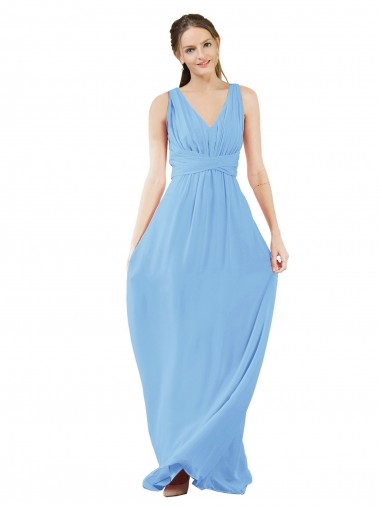 Periwinkle Soft Chiffon V-Neck Long Sleeveless Bridesmaid Dress Southampton