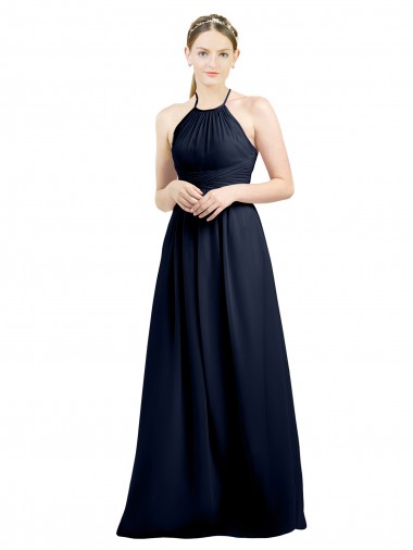 Open Back Soft Chiffon Halter Neck Long Sleeveless Evening Gowns / Bridesmaid Dress Southampton
