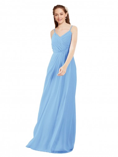 Low Back Periwinkle Soft Chiffon V-Neck Long Sleeveless Bridesmaid Dress Southampton