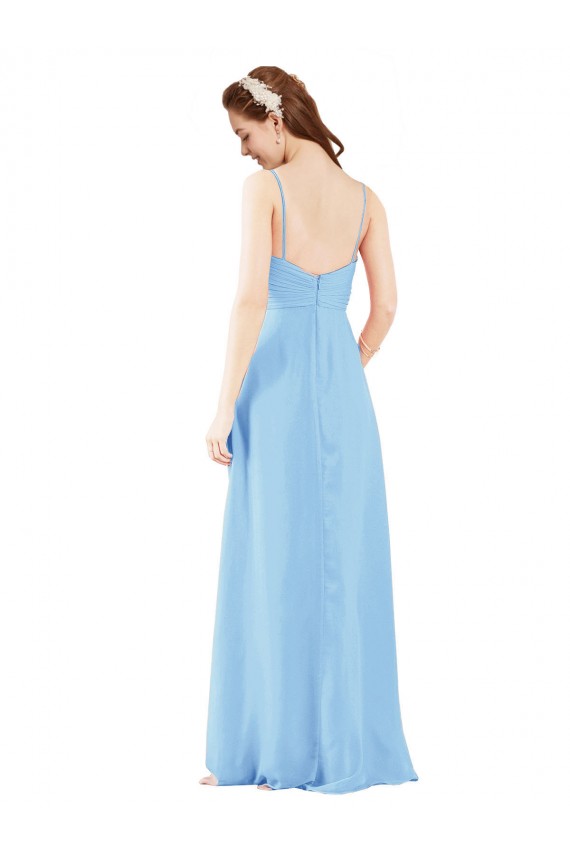 Low Back Periwinkle Soft Chiffon V-Neck Long Sleeveless Bridesmaid Dress Southampton