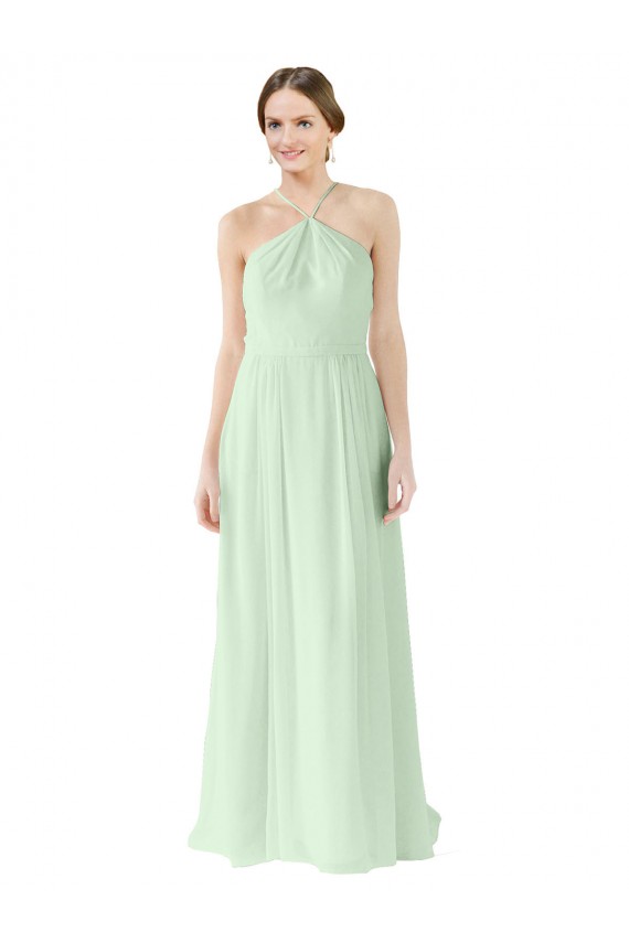 Sage Soft Chiffon Halter Neck Long Sleeveless Bridesmaid Dress Southampton