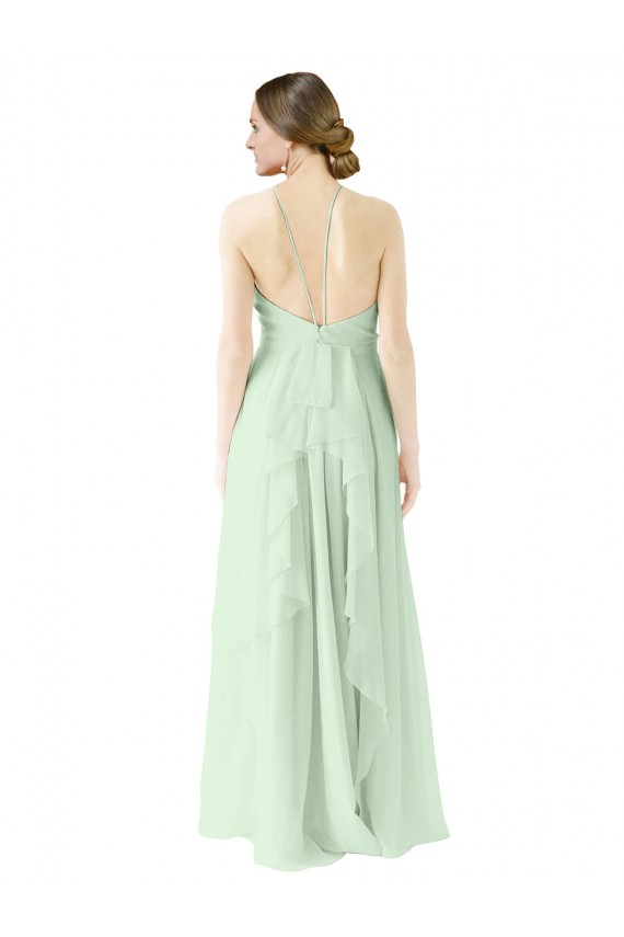 Sage Soft Chiffon Halter Neck Long Sleeveless Bridesmaid Dress Southampton