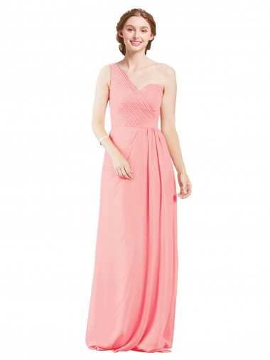 Salmon Soft Chiffon One Shoulder Long Sleeveless Bridal Party Dress Southampton