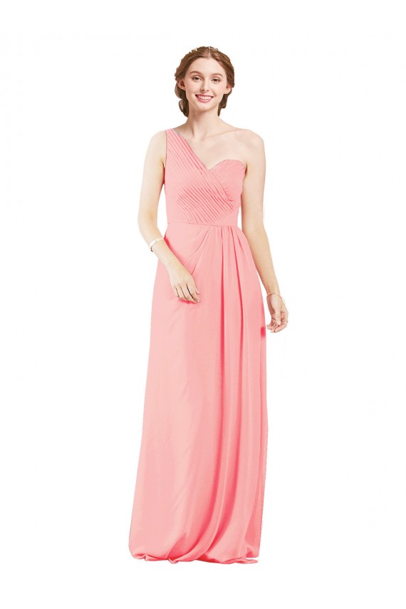 Salmon Soft Chiffon One Shoulder Long Sleeveless Bridal Party Dress Southampton