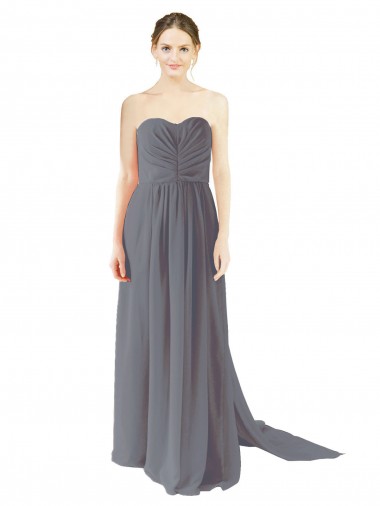 Open Back Slate Grey Chiffon Sweetheart Long Sleeveless Bridesmaid Dress / Evening Dress Southampton