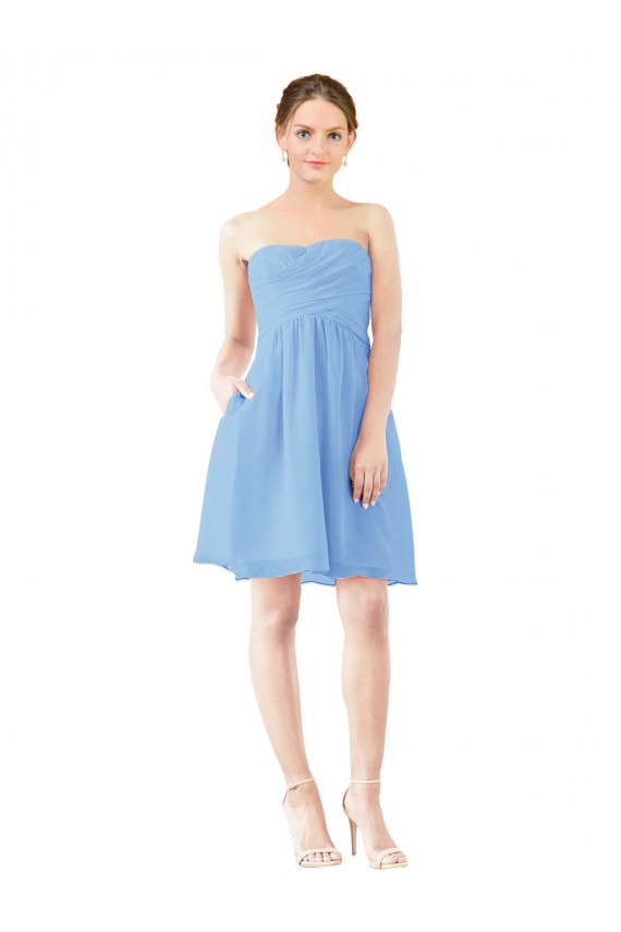 Open Back Periwinkle Soft Chiffon Sweetheart Knee Length Sleeveless Bridesmaid Dress Southampton