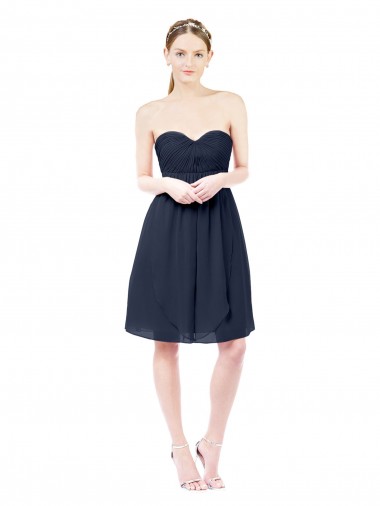 Open Back Dark Navy Soft Chiffon Sweetheart Knee Length Sleeveless Bridesmaid Dress Southampton