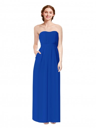 Open Back Royal Blue Soft Chiffon Sweetheart Long Sleeveless Bridesmaid Dress Southampton