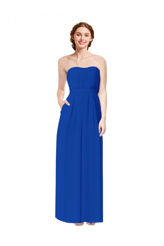 Open Back Royal Blue Soft Chiffon Sweetheart Long Sleeveless Bridesmaid Dress Southampton