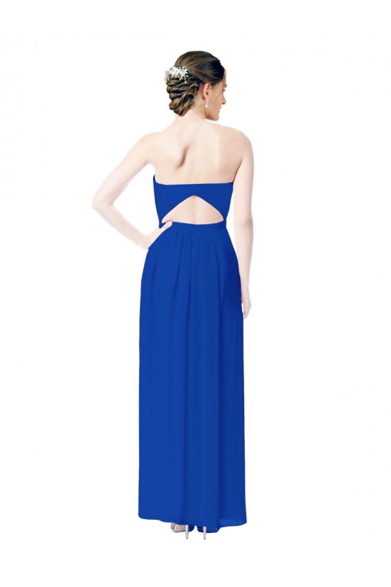 Open Back Royal Blue Soft Chiffon Sweetheart Long Sleeveless Bridesmaid Dress Southampton