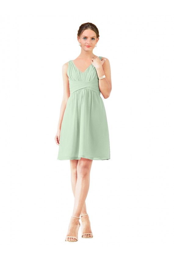 Sage Soft Chiffon V-Neck Knee Length Sleeveless Bridesmaid Dress Southampton