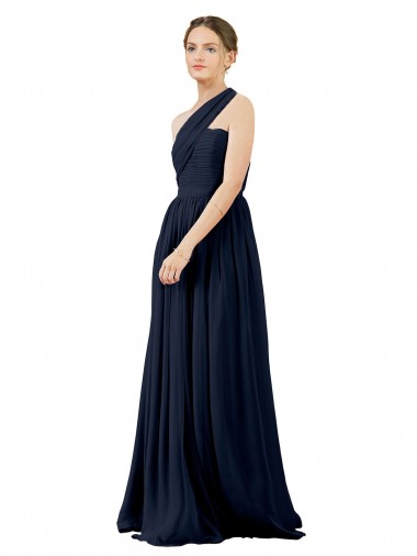 Dark Navy Chiffon One Shoulder Long Sleeveless Bridal Party Dress / Evening Dress Southampton