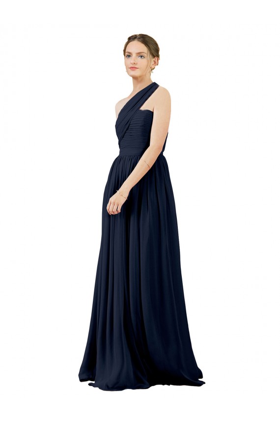 Dark Navy Chiffon One Shoulder Long Sleeveless Bridal Party Dress / Evening Dress Southampton