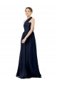 Dark Navy Chiffon One Shoulder Long Sleeveless Bridal Party Dress / Evening Dress Southampton