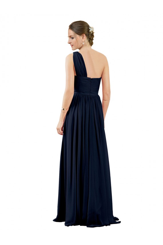Dark Navy Chiffon One Shoulder Long Sleeveless Bridal Party Dress / Evening Dress Southampton