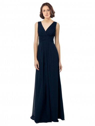V-Back Chiffon V-Neck Long Sleeveless Bridal Party Dress Southampton