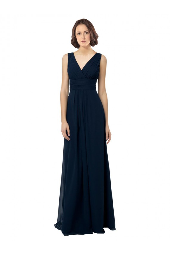 V-Back Chiffon V-Neck Long Sleeveless Bridal Party Dress Southampton