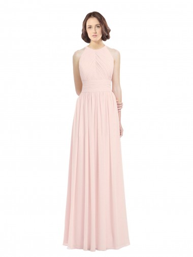 Keyhole Back Pink Soft Chiffon Halter Neck Long Sleeveless Bridesmaid Dress Southampton