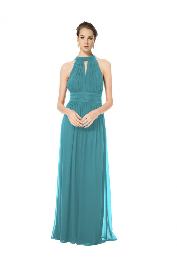 Keyhole Back Hunter Soft Chiffon Halter Neck Long Sleeveless Bridesmaid Dress Southampton