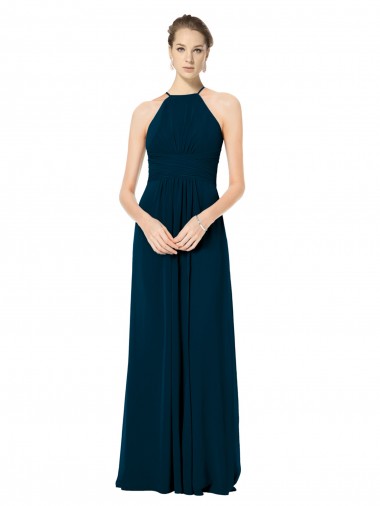 Midnight Green Soft Chiffon Spaghetti Straps Long Sleeveless Bridesmaid Dress Southampton