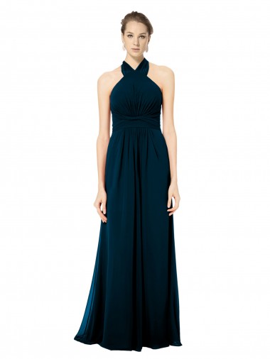 Twist Back Soft Chiffon Halter Neck Long Sleeveless Formal Dress / Bridesmaid Dress Southampton