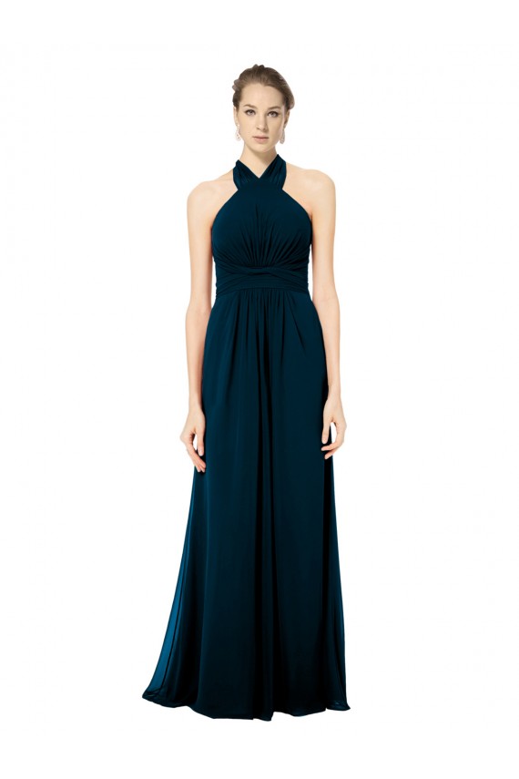 Twist Back Soft Chiffon Halter Neck Long Sleeveless Formal Dress / Bridesmaid Dress Southampton