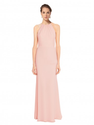 Pink Chiffon Spaghetti Straps Long Sleeveless Bridesmaid Dress Southampton