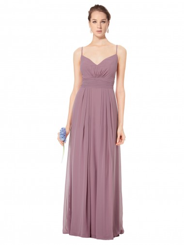 Open Back Soft Chiffon Spaghetti Straps Long Sleeveless Bridesmaid Gowns Southampton