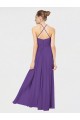 Open Back Plum Purple Soft Chiffon Spaghetti Straps Long Sleeveless Bridesmaid Dress Southampton