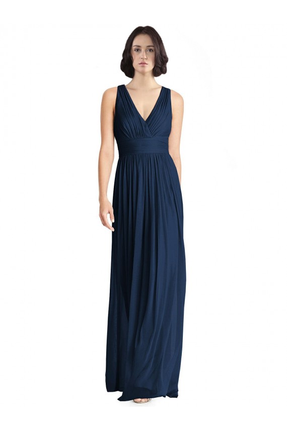 Dark Navy Chiffon V-Neck Long Floor Length Sleeveless Bridesmaid Dress Southampton
