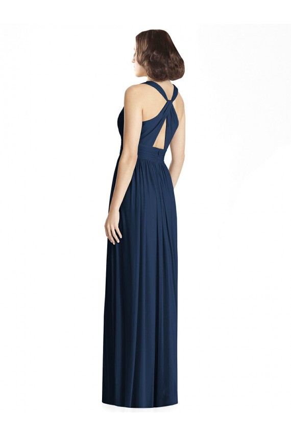 Dark Navy Chiffon V-Neck Long Floor Length Sleeveless Bridesmaid Dress Southampton