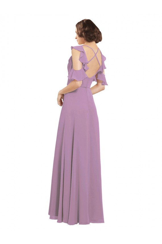 Open Back Soft Chiffon High Neck Long Cold Shoulder Bridesmaid Dresses Southampton
