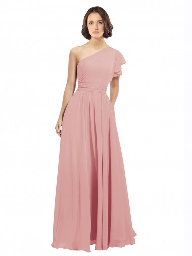Bliss Pink Chiffon One Shoulder Long Sleeveless Bridesmaid Dress / Evening Dress Southampton