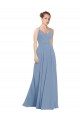 V-Back Dusty Blue Soft Chiffon V-Neck Long Sleeveless Evening Dress / Bridesmaid Dress Southampton