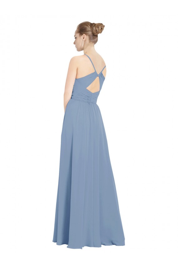 V-Back Dusty Blue Soft Chiffon V-Neck Long Sleeveless Evening Dress / Bridesmaid Dress Southampton