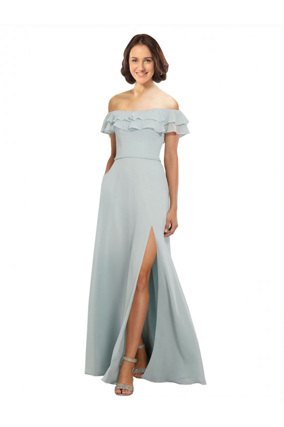 Keyhole Back Soft Chiffon Off the Shoulder Long Sleeveless Bridesmaid Dress Southampton