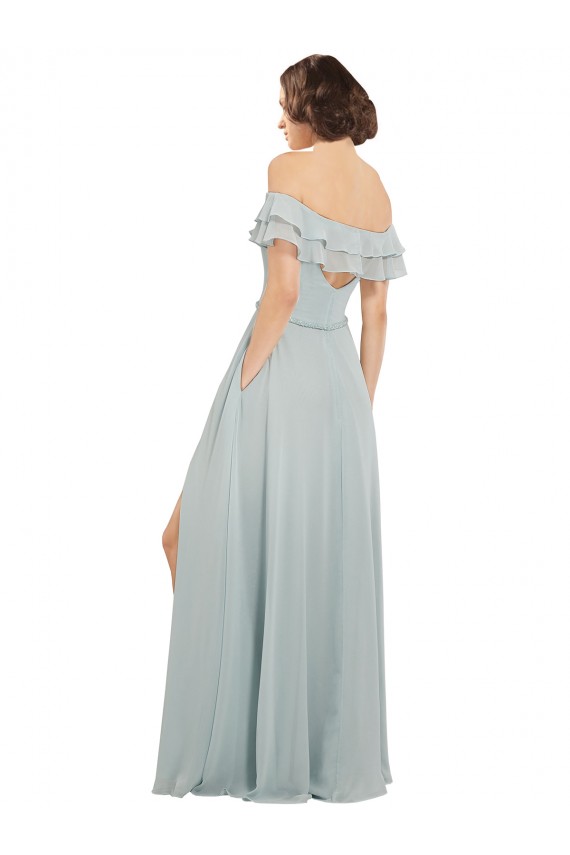 Keyhole Back Soft Chiffon Off the Shoulder Long Sleeveless Bridesmaid Dress Southampton
