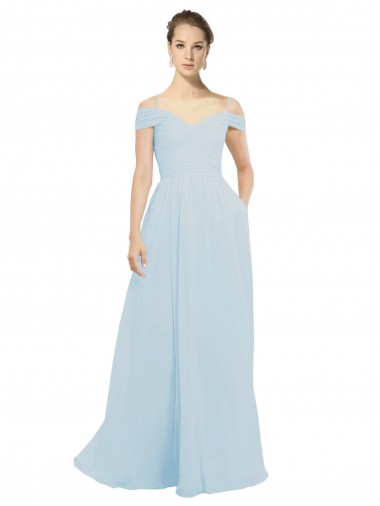 Sea Glass Soft Chiffon Off the Shoulder Long Sleeveless Evening Dress / Bridesmaid Dress Southampton