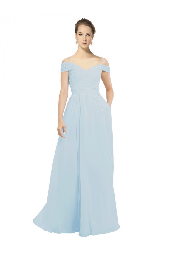 Sea Glass Soft Chiffon Off the Shoulder Long Sleeveless Evening Dress / Bridesmaid Dress Southampton