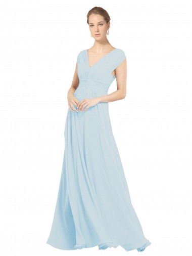 Sea Glass Soft Chiffon V-Neck Long Sleeveless Bridesmaid Dress Southampton