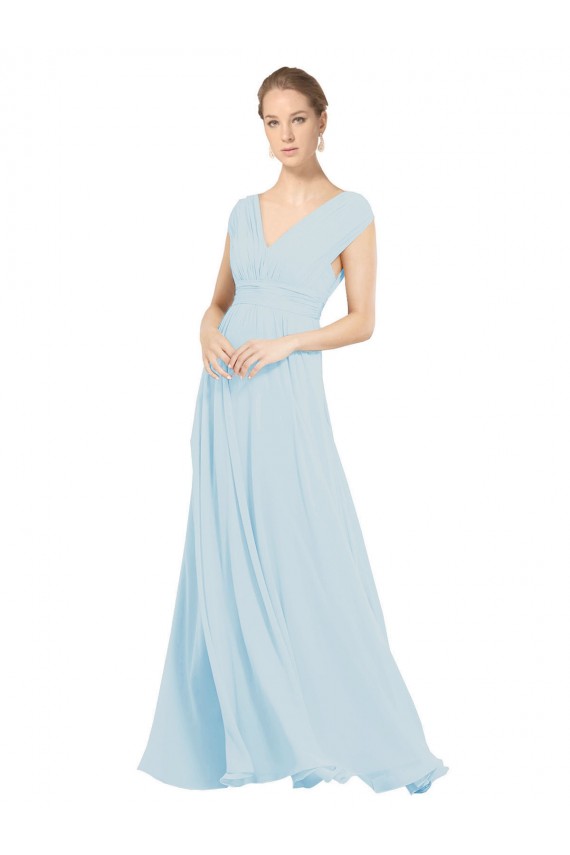 Sea Glass Soft Chiffon V-Neck Long Sleeveless Bridesmaid Dress Southampton