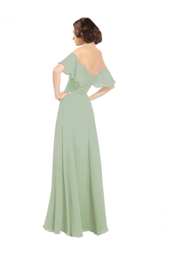 Smoke Green Soft Chiffon Off the Shoulder Long Cold Shoulder Bridesmaid Dress Southampton