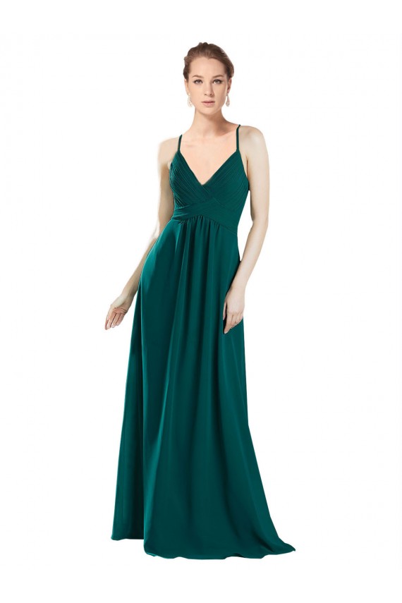 Keyhole Back Chiffon V-Neck Long Sleeveless Bridesmaid Dress / Evening Dress Southampton