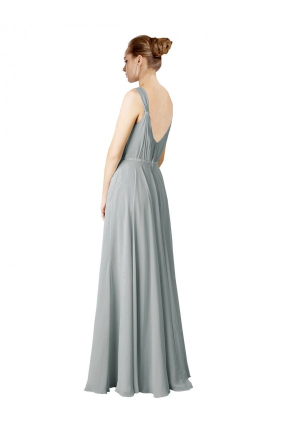 Silver Chiffon V-Neck Long Sleeveless Bridesmaid Dress / Evening Dress Southampton