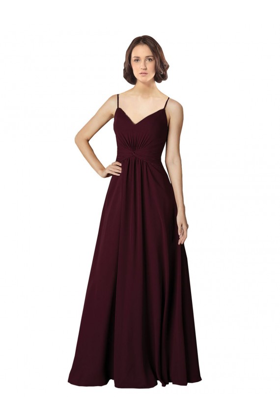 Burgundy Gold Soft Chiffon V-Neck Long Sleeveless Bridesmaid Gown Southampton