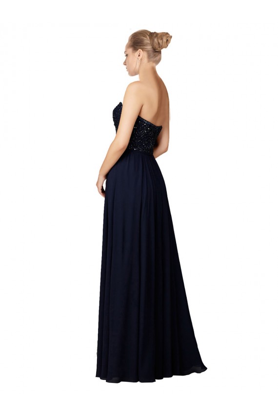 Dark Navy Soft Chiffon Sweetheart Long Sleeveless Bridesmaid Dress / Formal Dress Southampton
