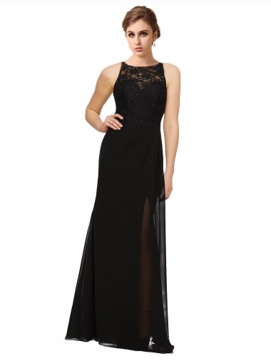 Soft Chiffon & Lace High Neck Long Sleeveless Bridesmaid Dress Southampton