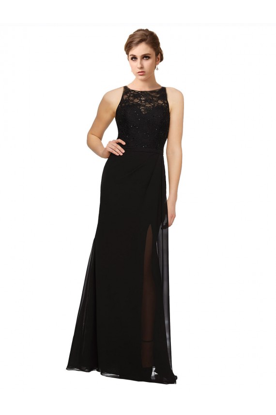 Soft Chiffon & Lace High Neck Long Sleeveless Bridesmaid Dress Southampton