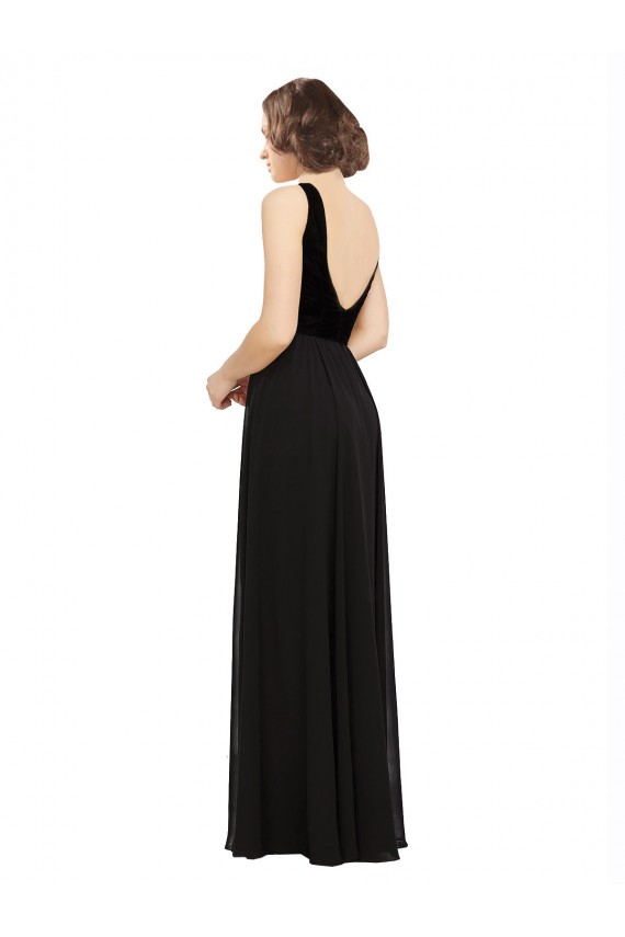 V-Back Soft Chiffon & Velvet V-Neck Long Sleeveless Prom Dress / Bridesmaid Dress Southampton
