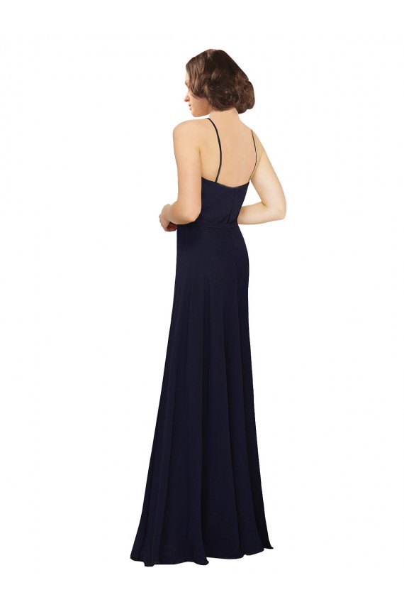 Dark Navy Soft Chiffon Scoop Neck Long Sleeveless Bridal Party Dress Southampton